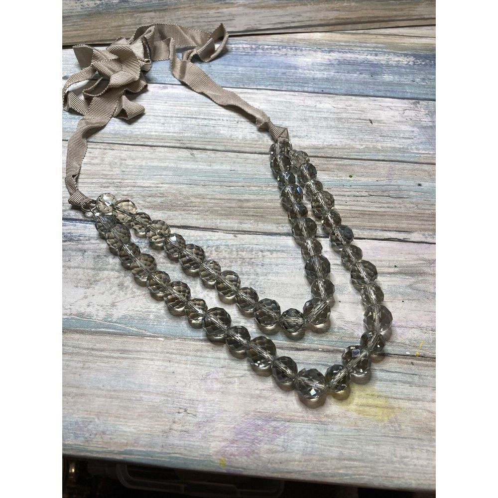 Smoke Taupe Crystal Faceted‎ Beads Ribbon Double Strand Necklace 58" unbranded